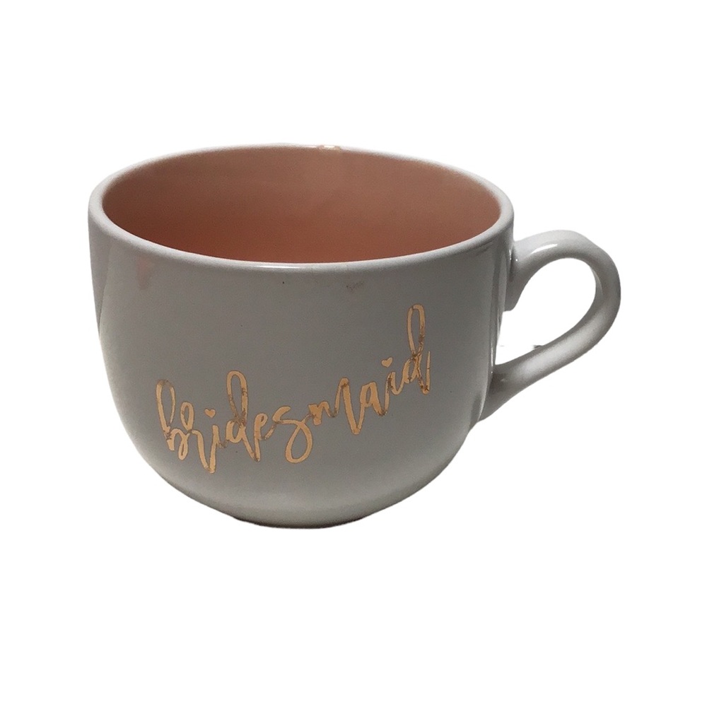 Bridesmaid White & Pink Metallic Writing Large Soup Coffee Tea‎ Mug